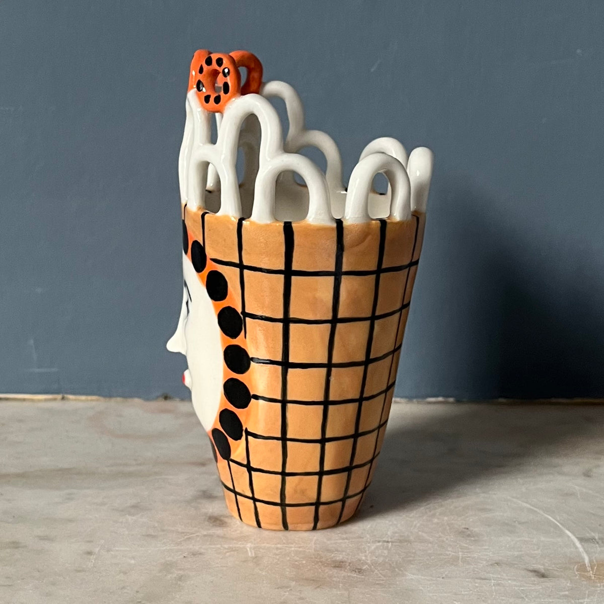 Orange and Black Dots and Lattice Lady