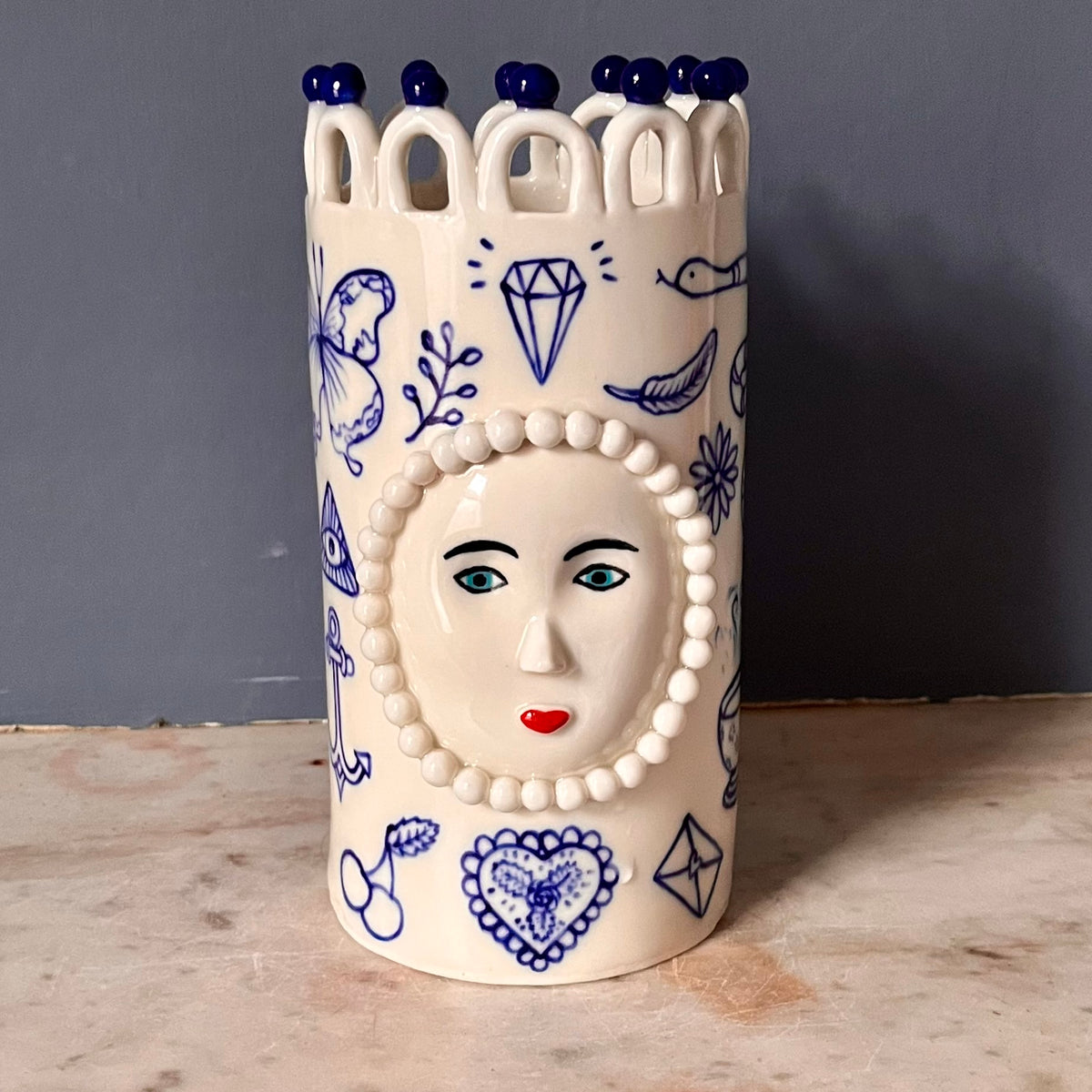 Large Porcelain Lady with Tattoos Vase