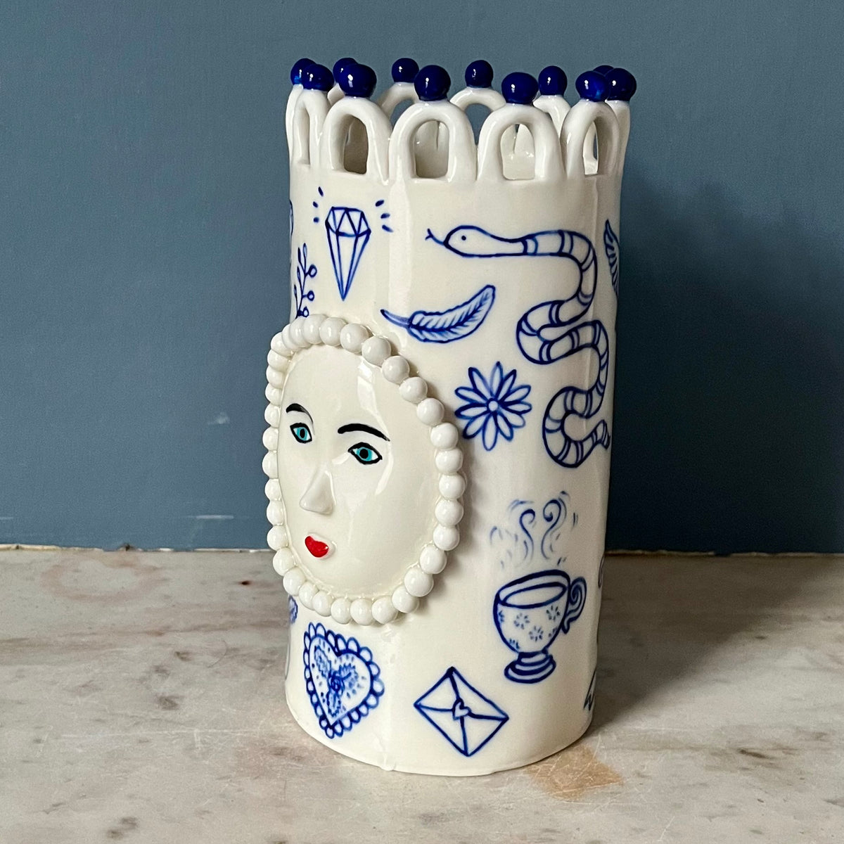Large Porcelain Lady with Tattoos Vase