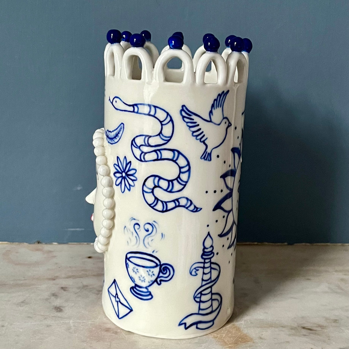 Large Porcelain Lady with Tattoos Vase