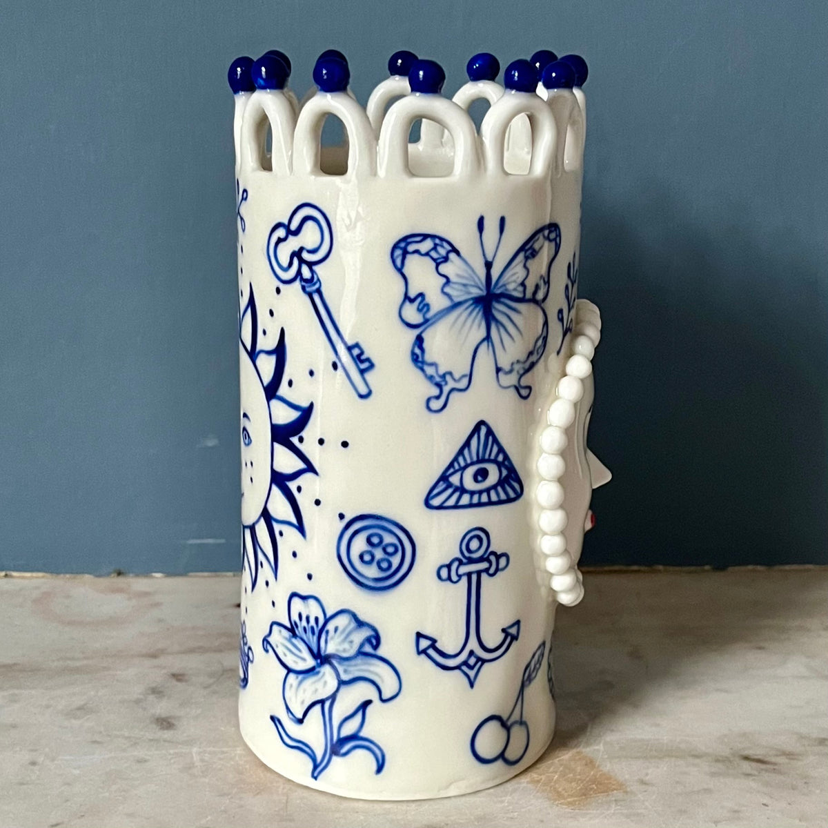 Large Porcelain Lady with Tattoos Vase