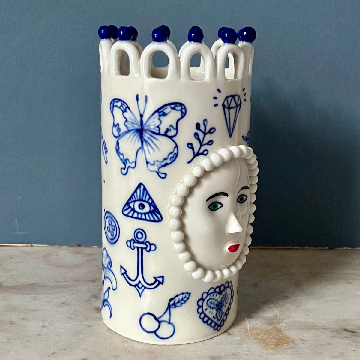 Large Porcelain Lady with Tattoos Vase