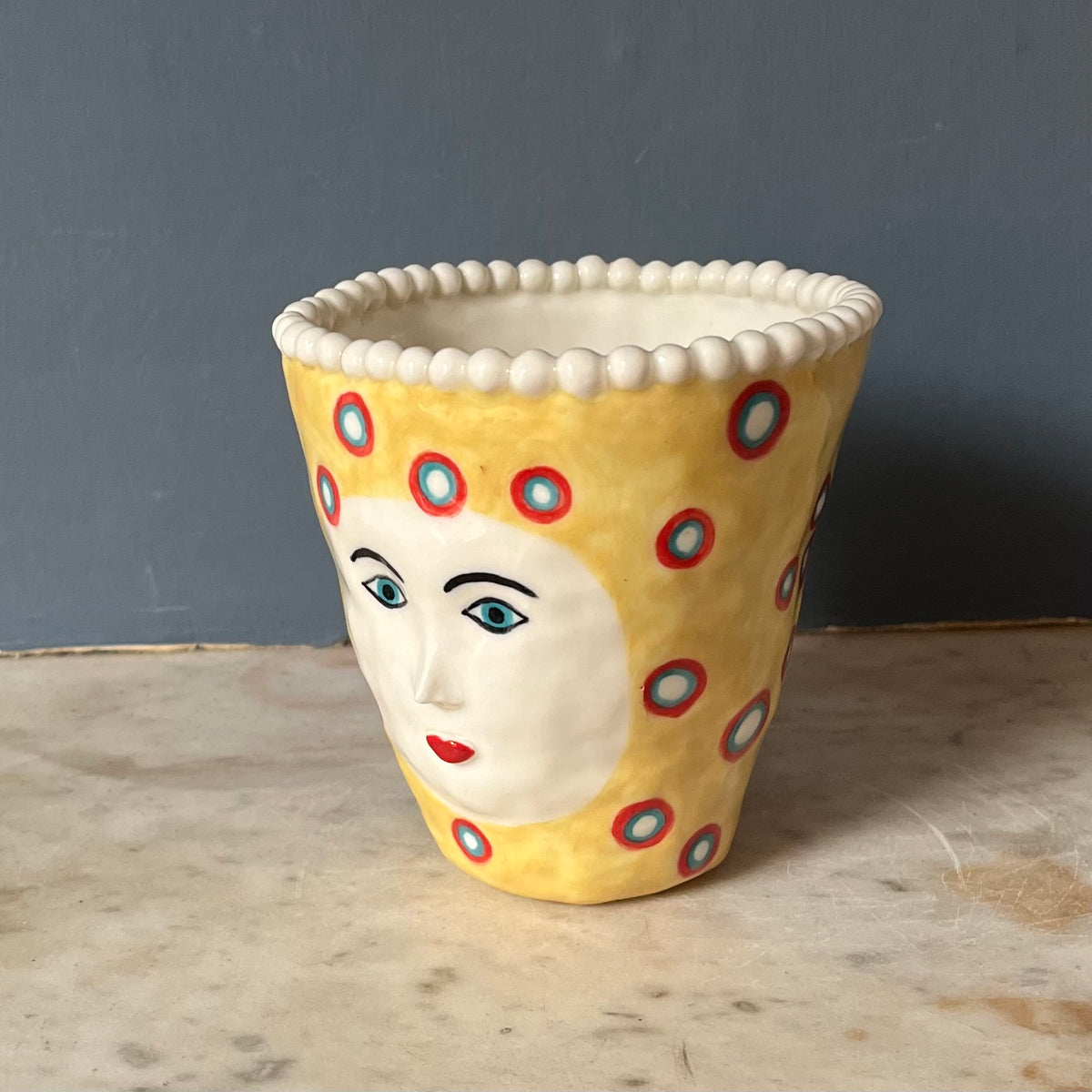 Red and Turquoise Dots on Honeydew Yellow