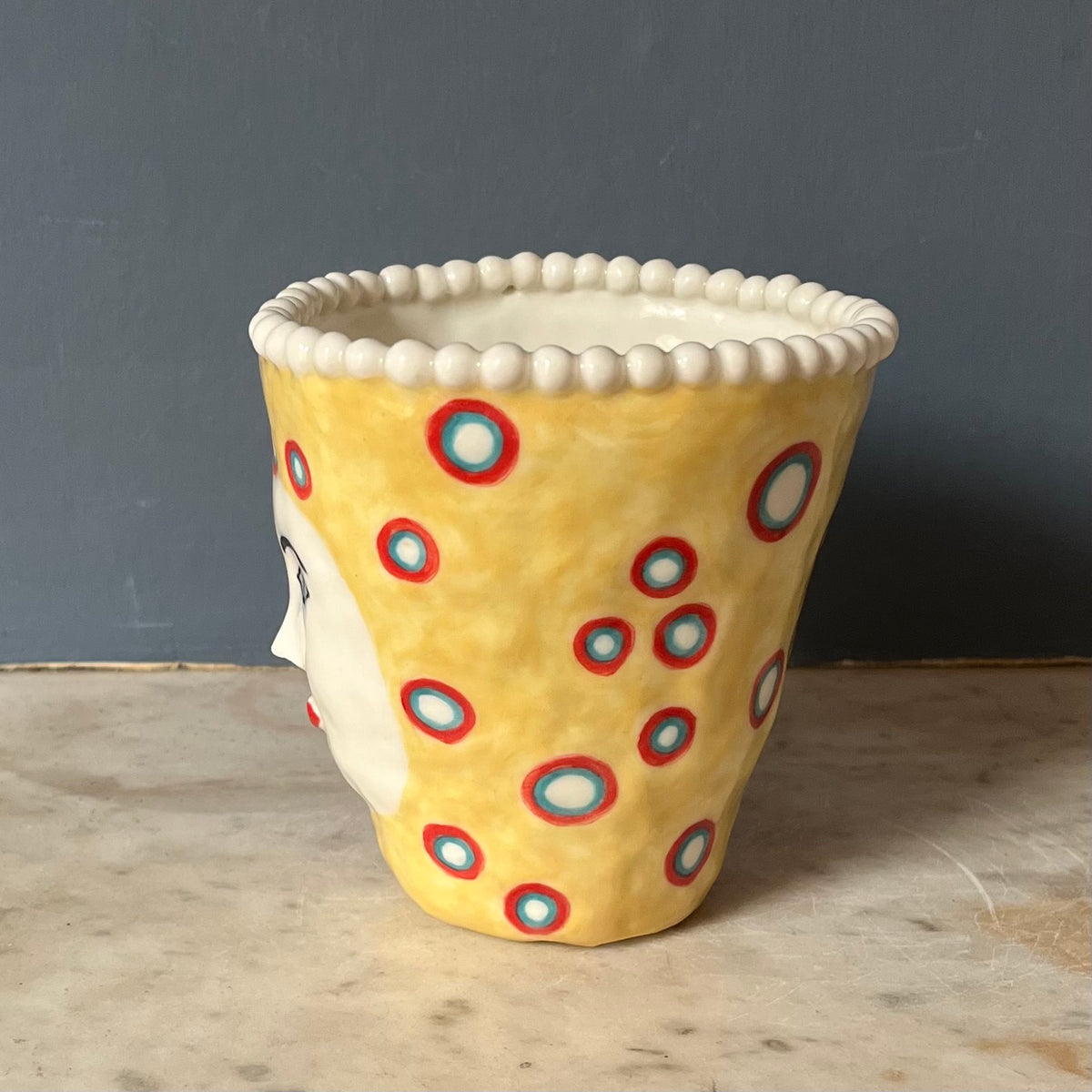 Red and Turquoise Dots on Honeydew Yellow