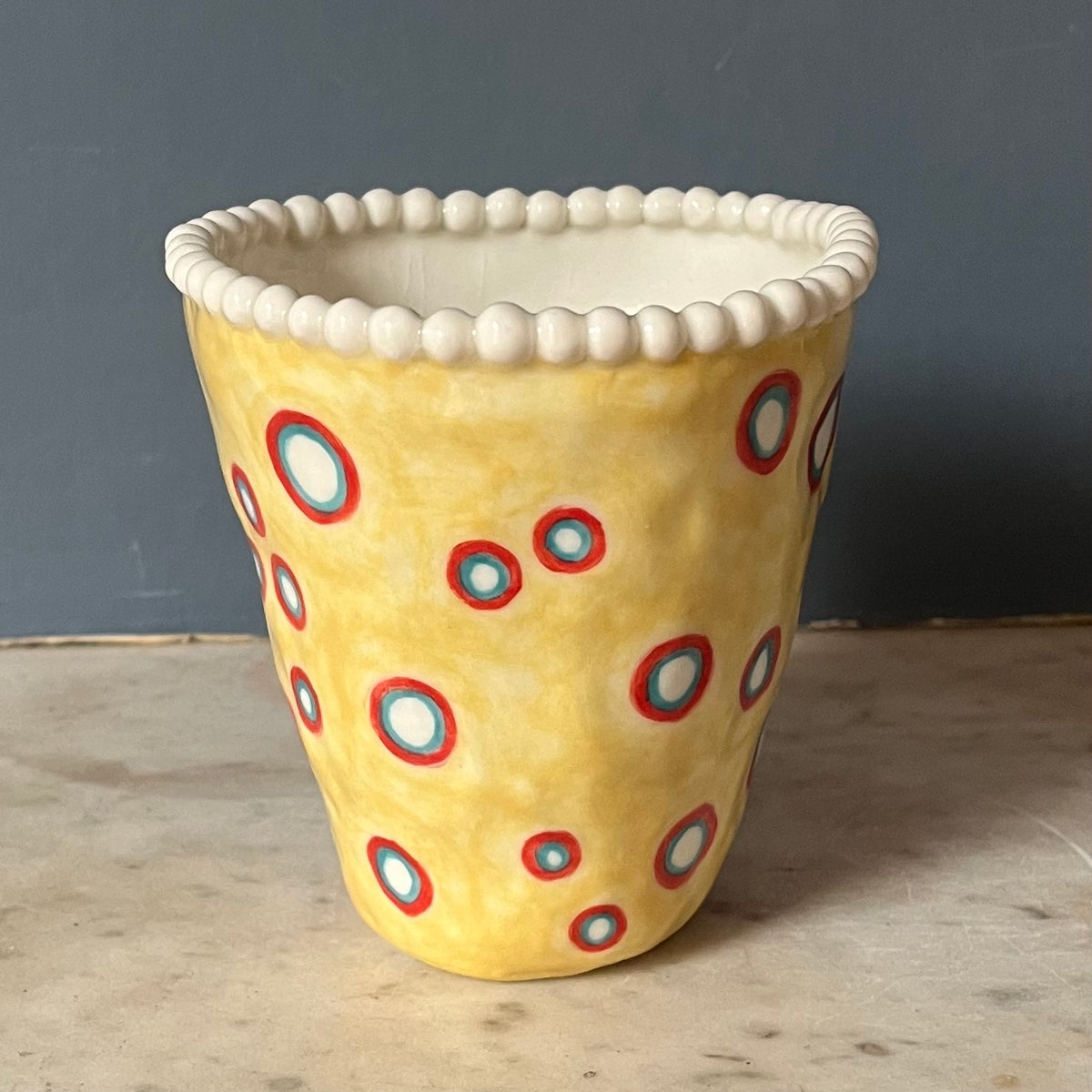 Red and Turquoise Dots on Honeydew Yellow