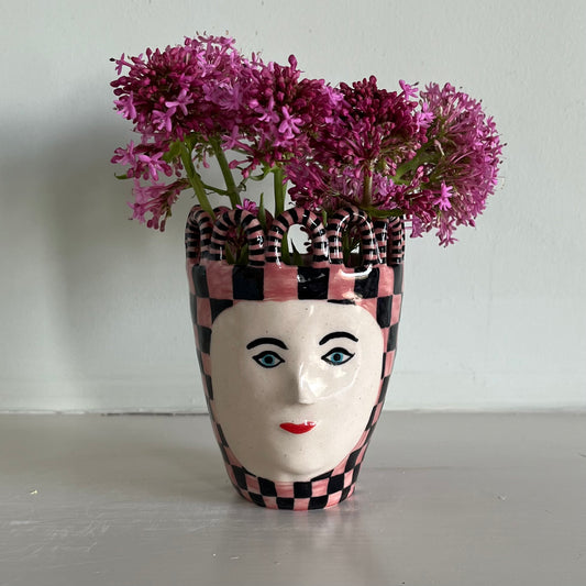 Pink and Black Checkered Head pot