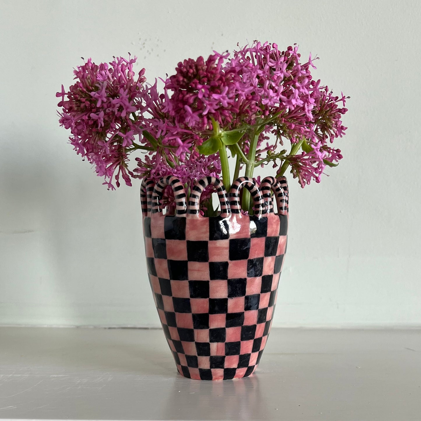 Pink and Black Checkered Head pot