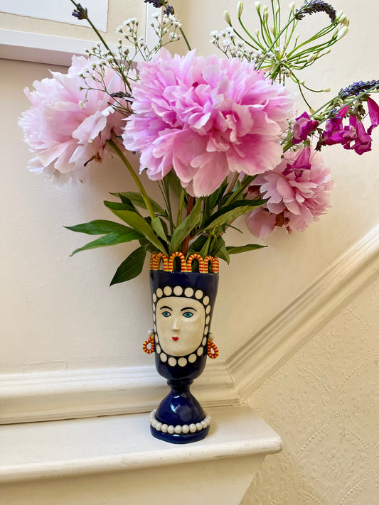 King Fiisher Blue Tall Lady with Pearl Necklace
