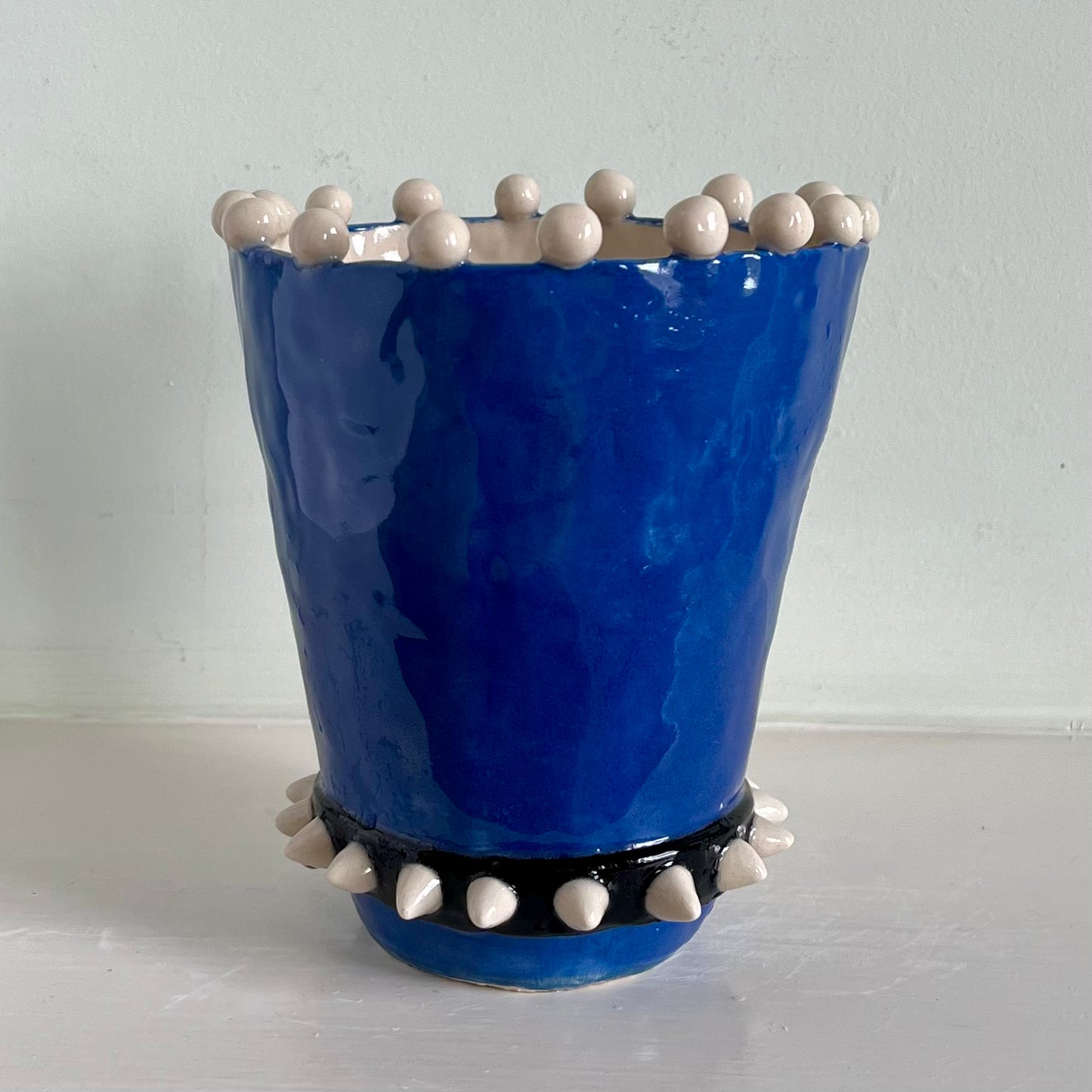 Bulldog in Blue Balaclava with Black Spiked Collar