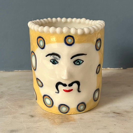 Honeydew Yellow with White Spots, Moustache and a Pearly Topped Crown