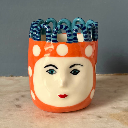 Orange with White Spots and Blue on Turquoise Looped Crown