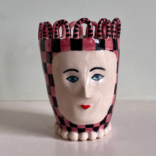 Raspberry Pink and Black Checkered Lady