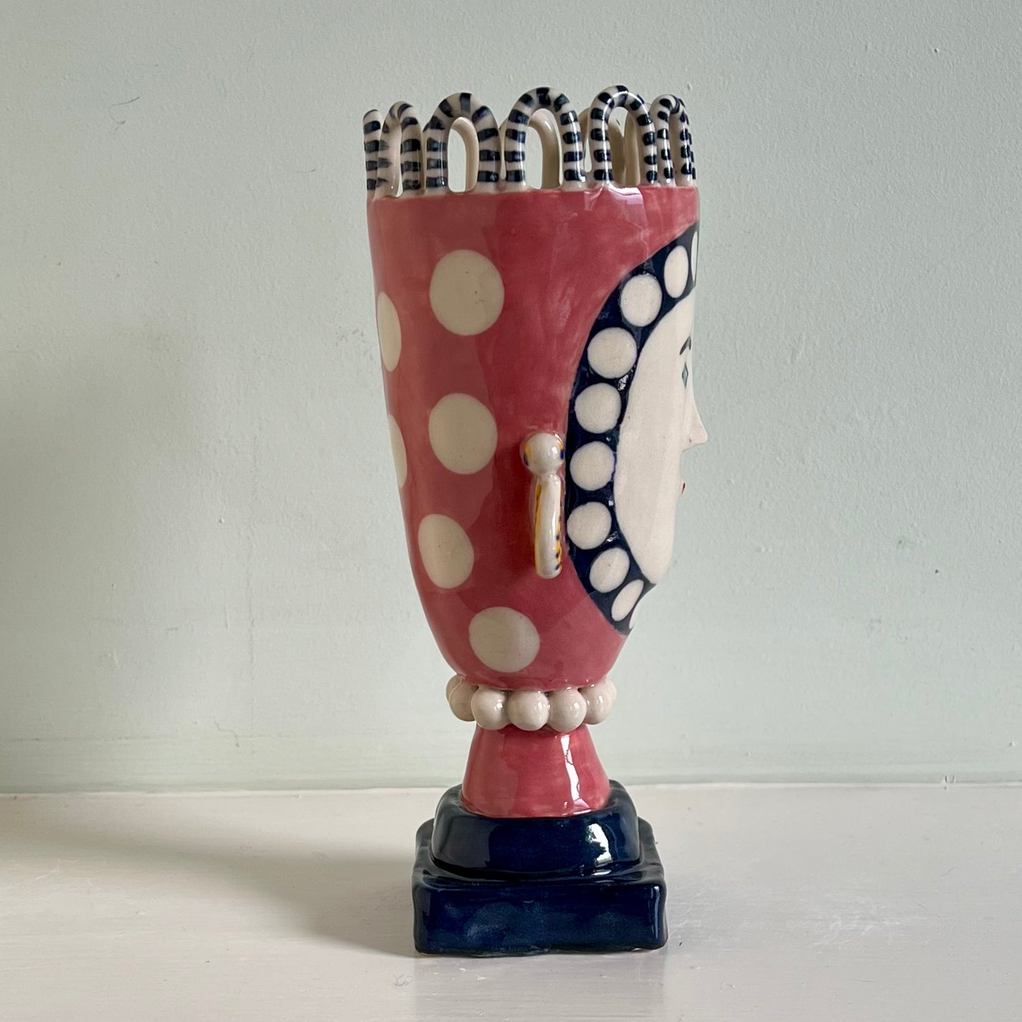 Raspberry Pink Tall Lady with White Spots and Earrings