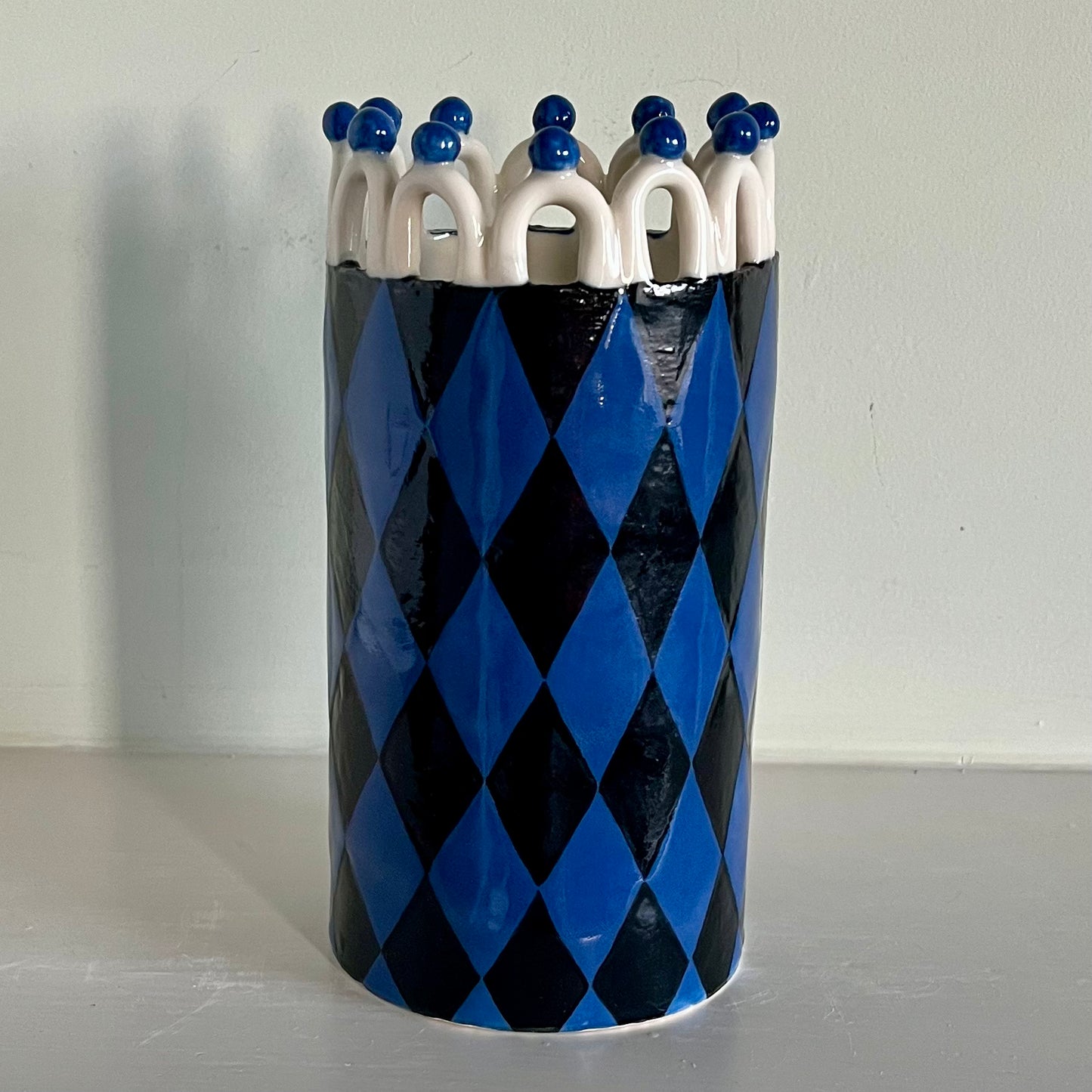 Royal Blue Harlequin Lady with White Looped Crown