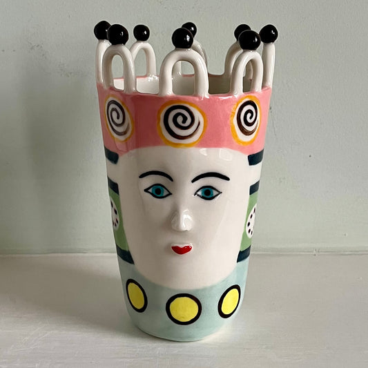 Swirls and Dot Lady on Pastel Stripes