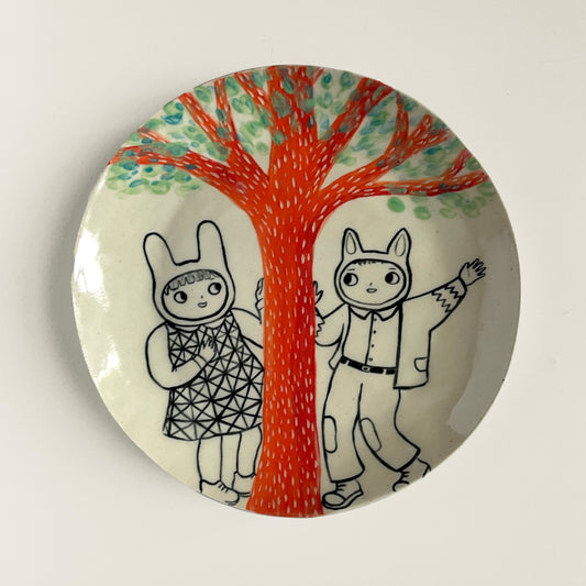 Bunny and Cat Have a Chat plate