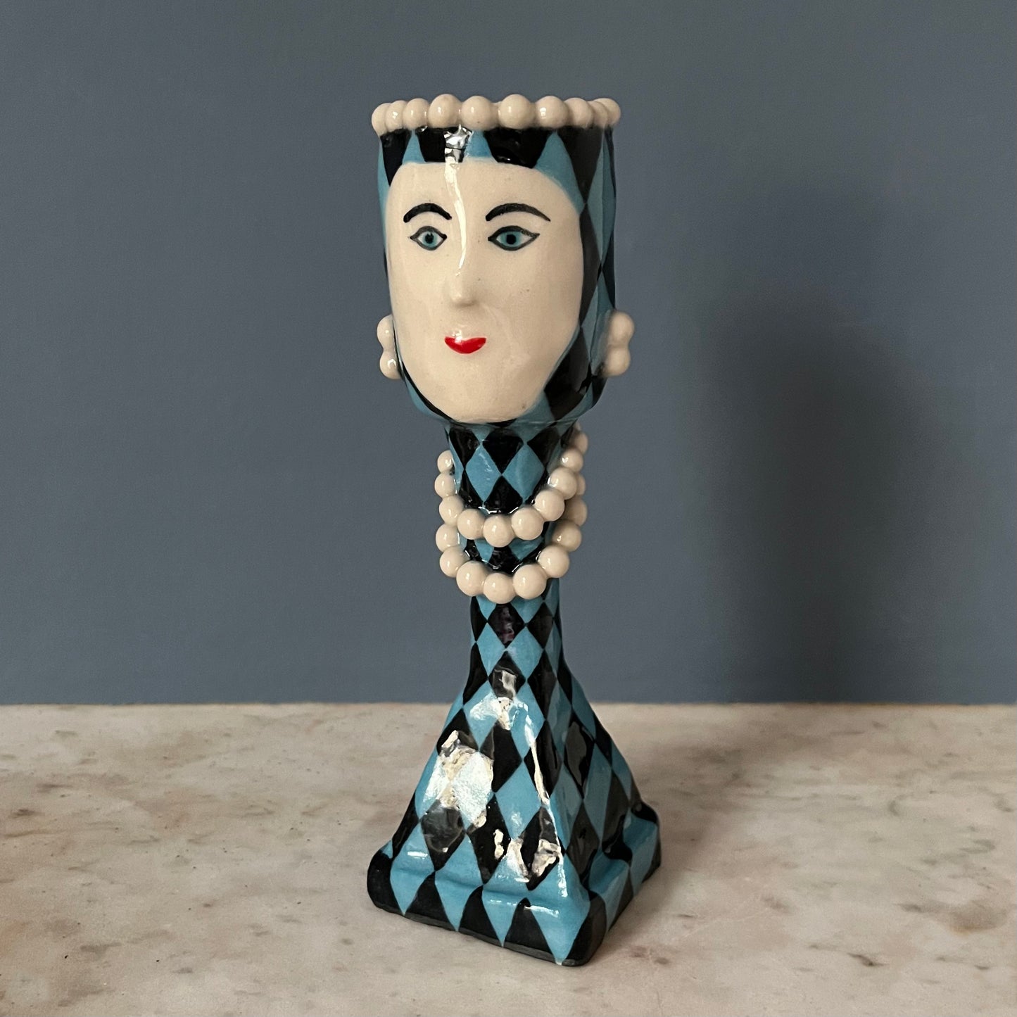 Harlequin Turquoise Goblet with Pearls