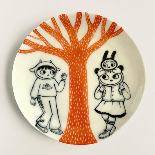 Goat, Bunny and Panda under an Orange Tree plate