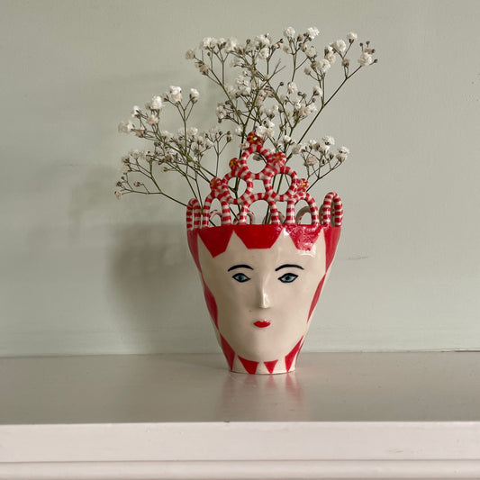 Red Harlequin Tiara Head Pot