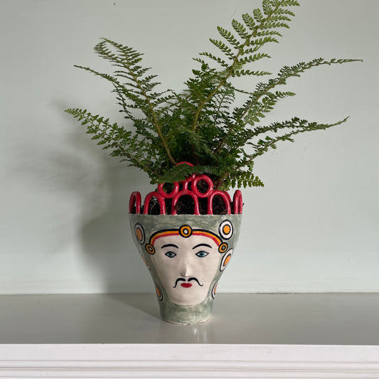 Red Crowned Man Head Pot